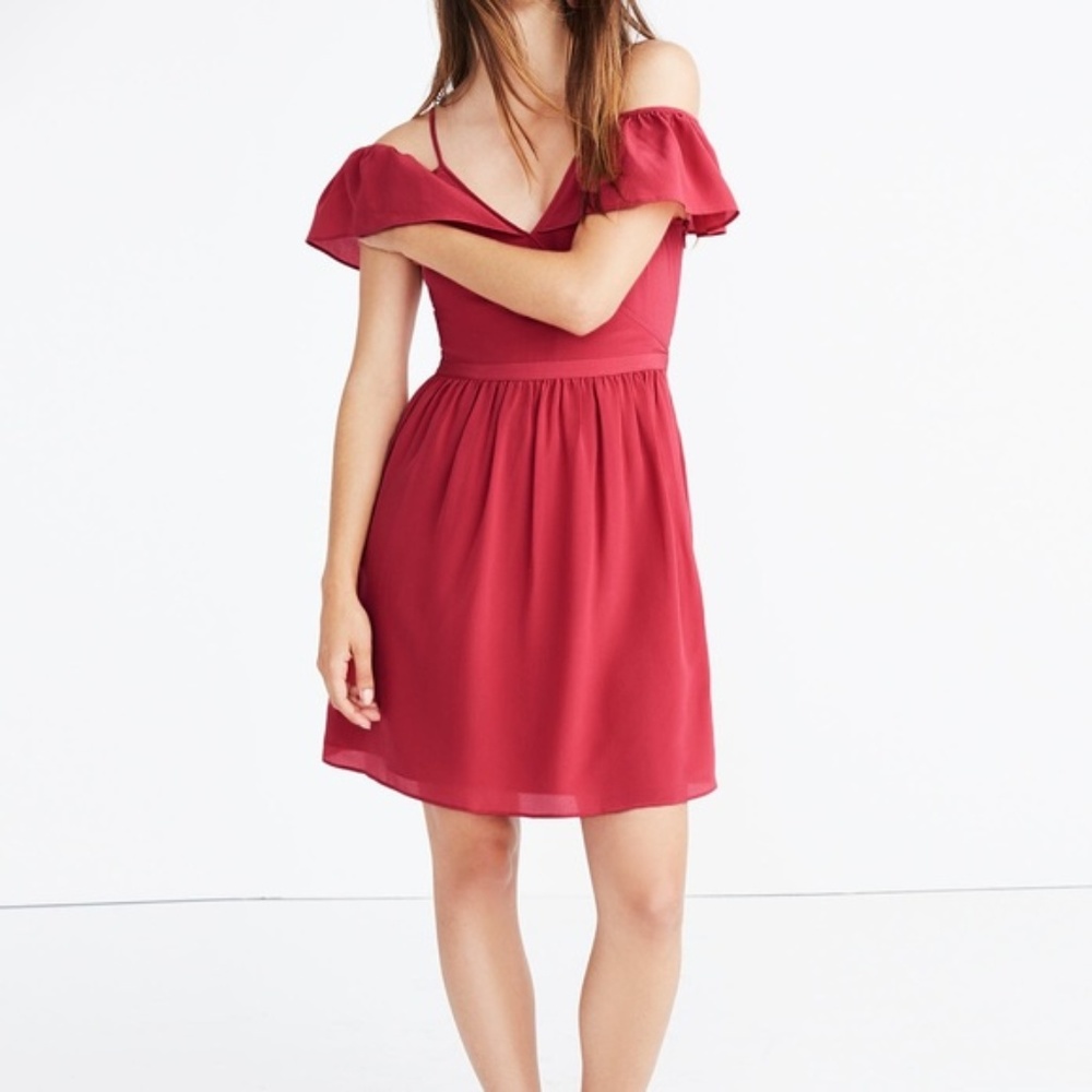Madewell Red Off the Shoulder Dress